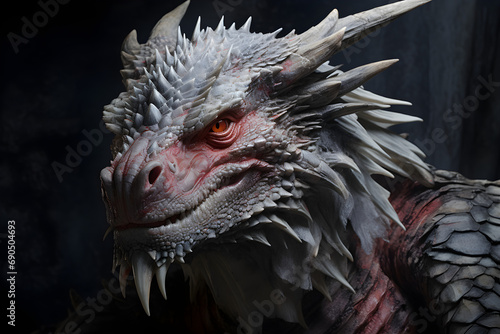 studio portrait of dragon head isolated on black background © sam