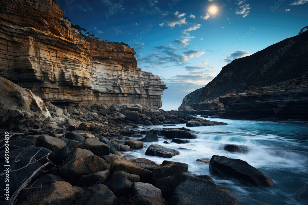 Moonlit Cliffs Along a Serene Coastline