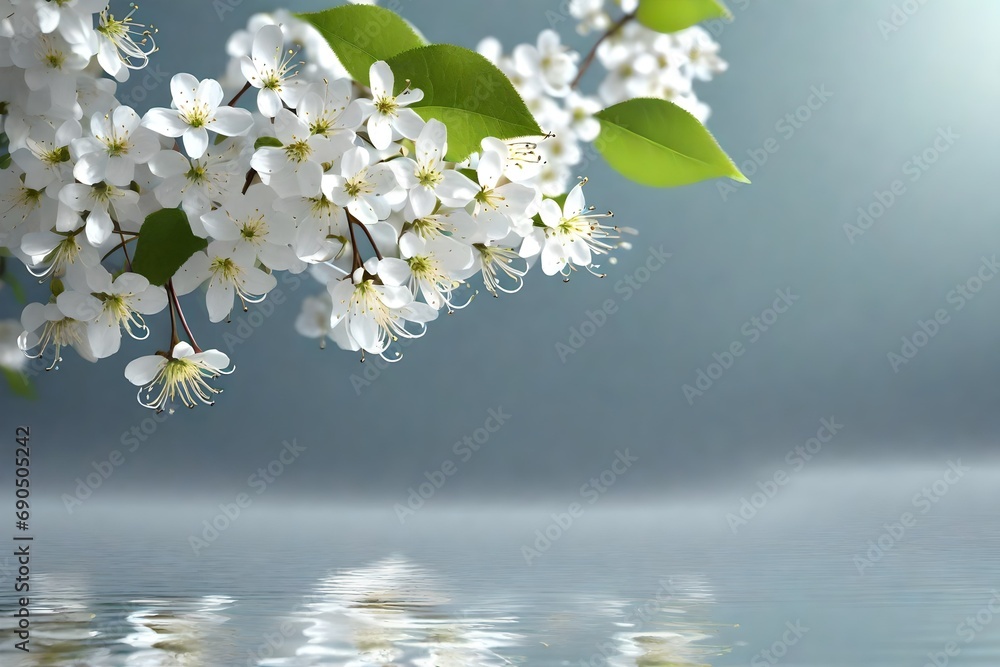 cherry blossom reflected in water