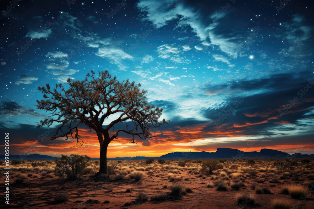 Starry Night Sky Over Vast Desert Landscape Starry Night Sky Over Vast Desert Landscape