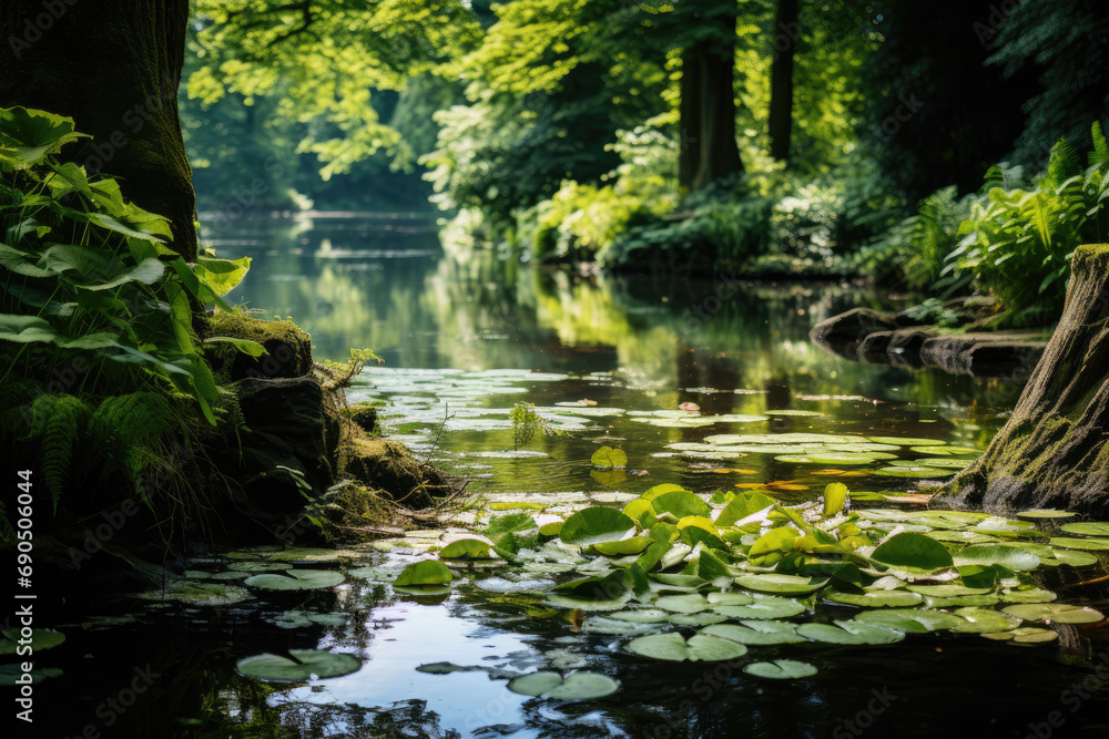 Peaceful Serenity Pond with Lush Greenery Peaceful Serenity Pond with Lush Greenery