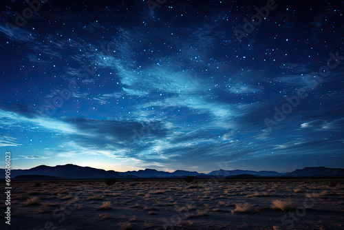 Starry Night Sky Over Vast Desert Landscape