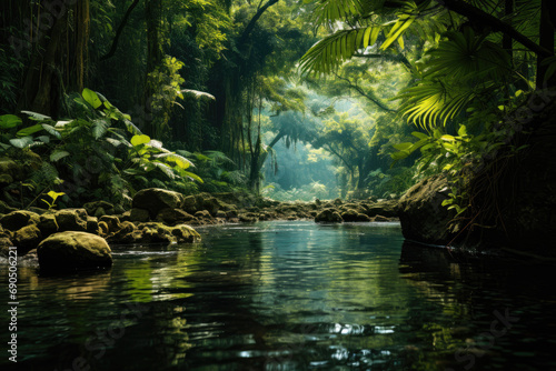 Secluded Rainforest Waterhole Amidst Lush Greenery © MyPixelArtStudios