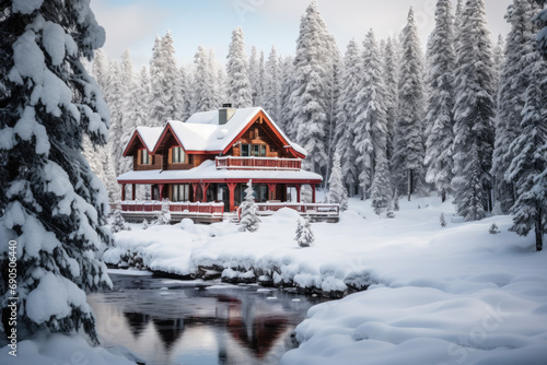 Cozy Winter Cabin Nestled in Snowy Landscape © MyPixelArtStudios