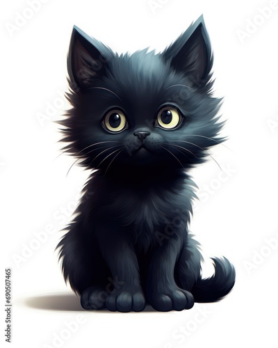 A cute black kitten or cat cartoon illustration isolated on a white background