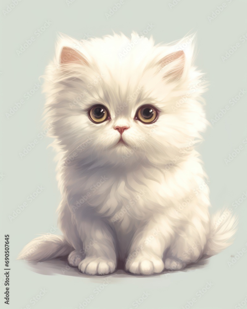 A cute white kitten or cat cartoon illustration isolated on a white background