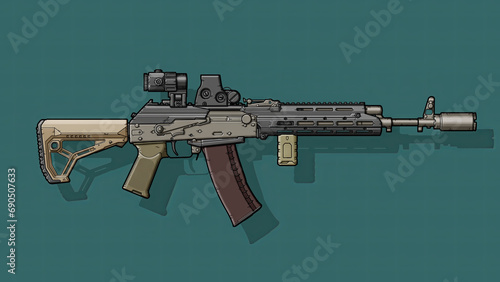 Ak stich rifle on a blue background. Weapons, military, shotgun, rifle, pistol concepts.
