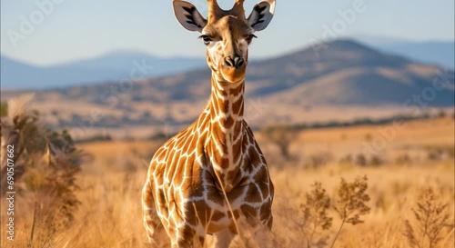 giraffe in the grassland footage photo