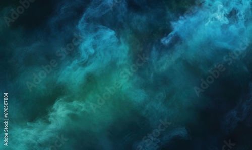 Color mist. Ink water. Haze texture. Fantasy night sky. Blue green shiny glitter steam cloud blend on dark black abstract art background  Generative AI 