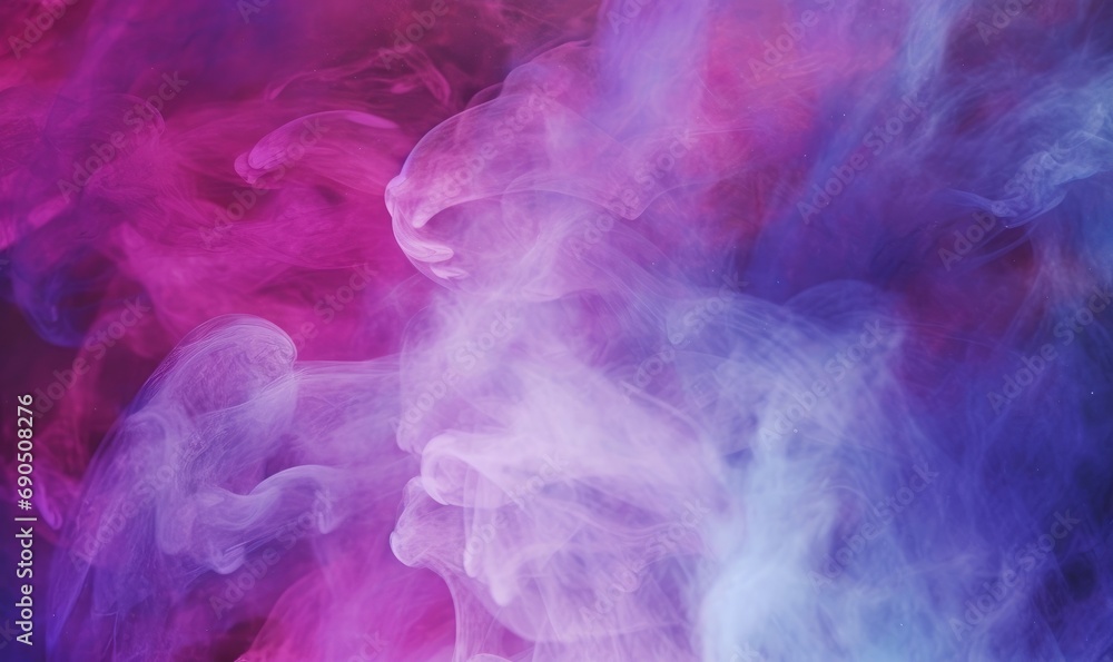 Glitter smoke. Paint water. Meditation energy. Blue pink purple color shiny sparkling particles vapor floating abstract art background, Generative AI  