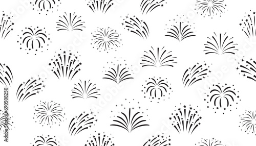 Set of festive fireworks. Vector illustration on a white background.