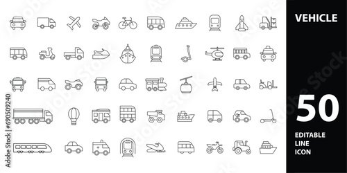 vehicle icon use for car, bus, motorcycle, bicycle, truck, airplane, train