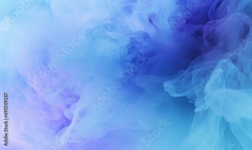 Color fog texture. Smoke cloud. Ink water. Ethereal haze. Blue glowing explosion mist floating abstract art background with free space, Generative AI 
