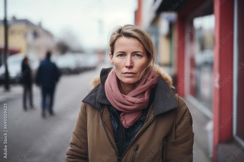 Portrait of a beautiful blonde woman in a coat and scarf on the street Portrait of a beautiful blonde woman in a coat and scarf on the street