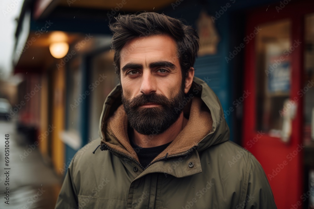 Portrait of a handsome bearded man in a coat on the street Portrait of a handsome bearded man in a coat on the street