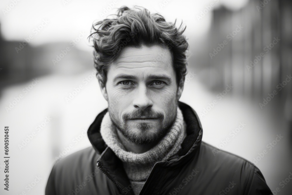 Portrait of a handsome man in the city. Black and white. Portrait of a handsome man in the city. Black and white.