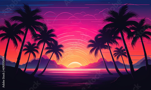 sunset on the beach retro 80s background © AB Design