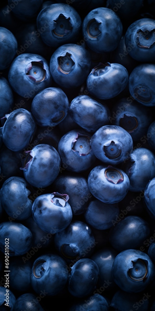 Stacked blueberries filling the frame with a moody blue ambiance. High detail close-up for a natural texture showcase. Perfect for food poster, banner, or design Stacked blueberries filling the frame with a moody blue ambiance. High detail close-up for a natural texture showcase. Perfect for food poster, banner, or design