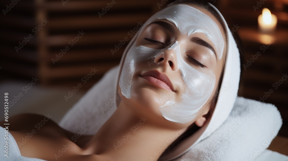 A girl on spa treatments with a mask on her face