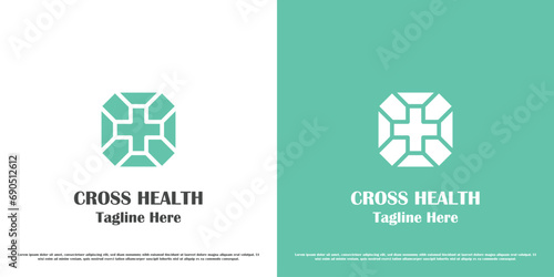 Health plus logo design illustration. Basic form of crossing health care medical clinic treatment nurse care disease. Creative abstract modern simple flat icon symbol.