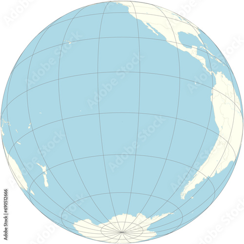 Pitcairn Islands are positioned at the center of the orthographic projection of the global map. It is a group of islands and part of the British Overseas Territories.