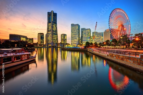 Yokohama,,Japan,Skyline,At,Minato-mirai,At,Sunset.