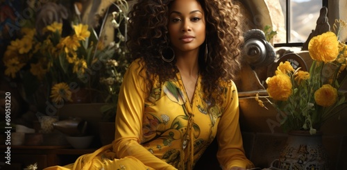 Yara Shahidi in Yellow Floral Outfit, Smiling and Surrounded by Plants
