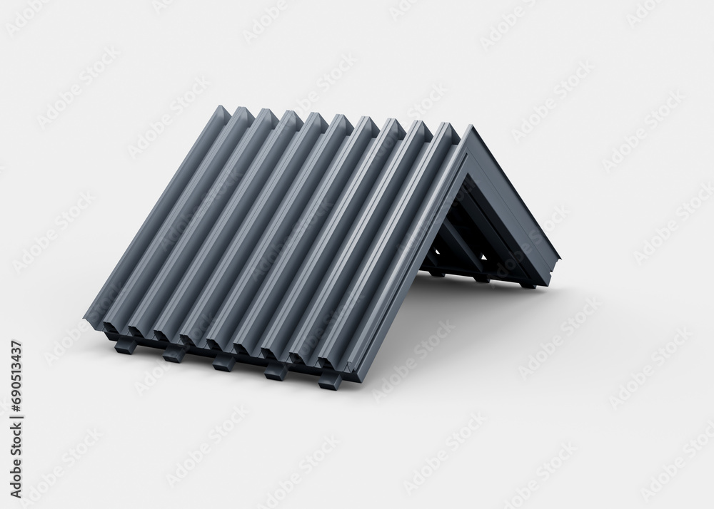 3d Corrugated Galvanised Iron For Roof, House Roof Metal Sheets On White Background, 3d Illustration