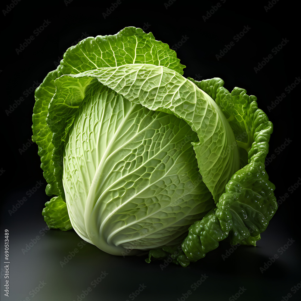 Fototapeta premium a cabbage head on a solid background. green whole head. a raw vegetable.