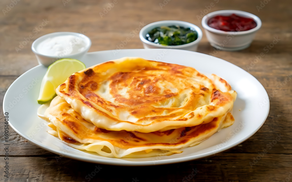 Capture the essence of Roti Prata in a mouthwatering food photography shot Generative AI Capture the essence of Roti Prata in a mouthwatering food photography shot Generative AI