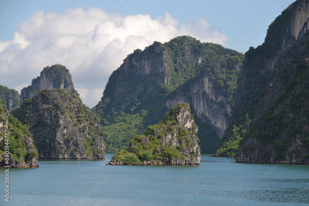 Ha Long Bay is full of limestone rock pinnacles or karsts and is a cruise destination