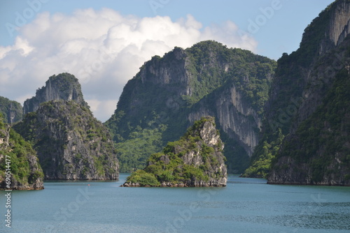 Ha Long Bay is full of limestone rock pinnacles or karsts and is a cruise destination