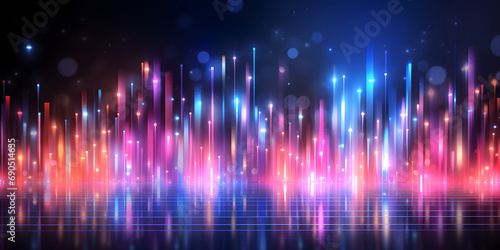 abstract background with pink blue glowing neon lines and bokeh lights. Data transfer concept. Digital wallpaper, AI Generative