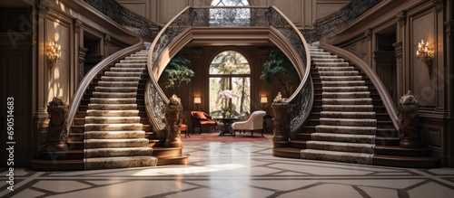 Luxury home's entrance and staircase.