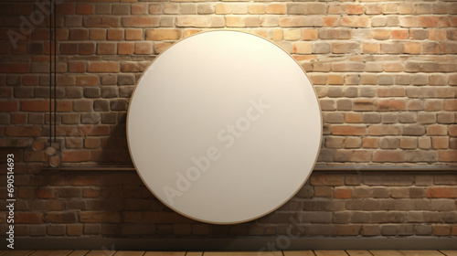 Blank round signboard attached to the wall. 3D