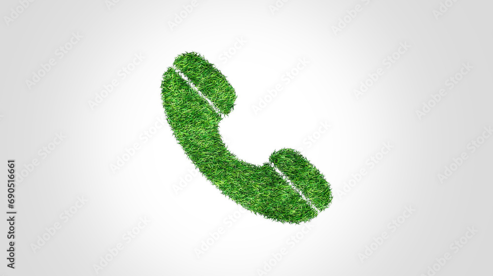 Call icon with green forest. Call sign in the middle of untouched nature. Eco-friendly Call symbol, Ecology project concept. 3d rendering. Call icon with green forest. Call sign in the middle of untouched nature. Eco-friendly Call symbol, Ecology project concept. 3d rendering.