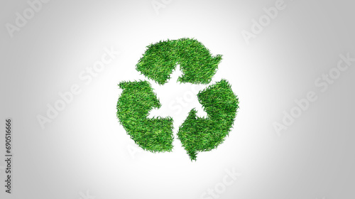 Recycle icon with green forest. Recycling sign in the middle of untouched nature. Eco-friendly recycling symbol, Ecology project concept. 3d rendering.