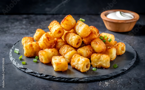 Capture the essence of Tater Tots in a mouthwatering food photography shot Generative AI photo