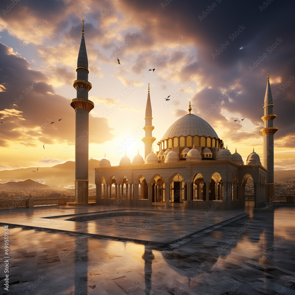 Golden Mosque at Evening - Mosque in Sunset