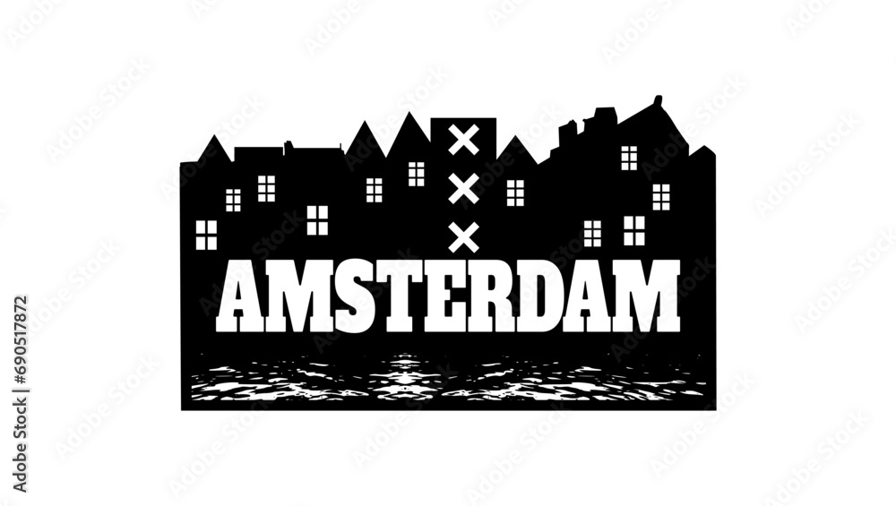 Amsterdam landscape, black isolated silhouette