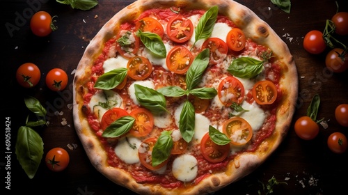 a sumptuous image of a perfectly baked Margherita pizza