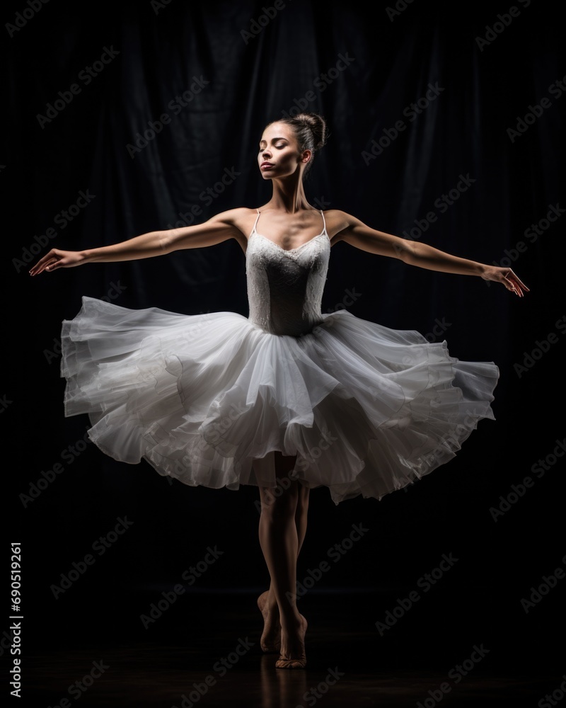 Fototapeta premium A woman in a white dress is posing for a picture. Generative AI.