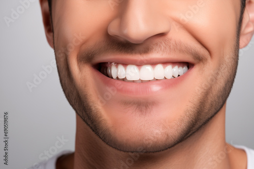 Banner perfect white teeth. Male smile, dental care and stomatology, dentistry. Advertising of a dental clinic. Dental concepts