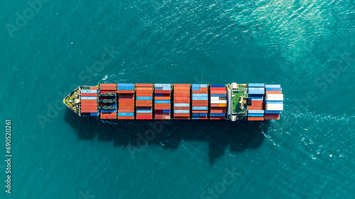 Aerial view container cargo maritime ship freight shipping by container cargo ship, Global business import export commercial trade logistic container cargo freight shipping.