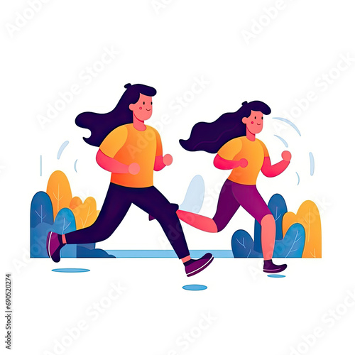 Boy and girl jogging Flat vector illustration daily activities working on white background AI Generated