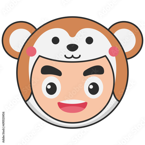 Cute Monkey Animal Head Avatar Illustration