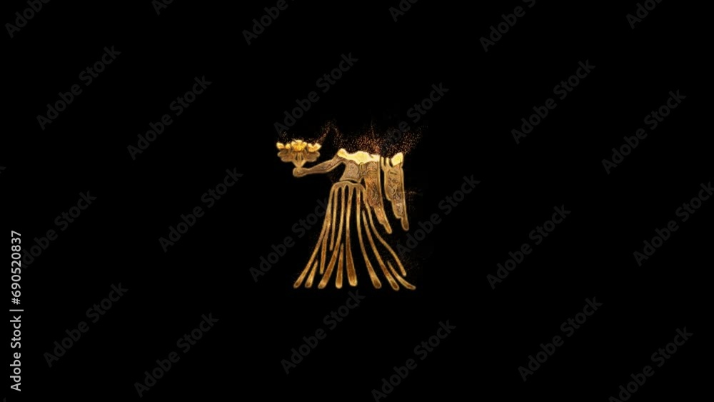 Virgo zodiac sign in golden style with particles, horoscope, alpha channel Virgo zodiac sign in golden style with particles, horoscope, alpha channel