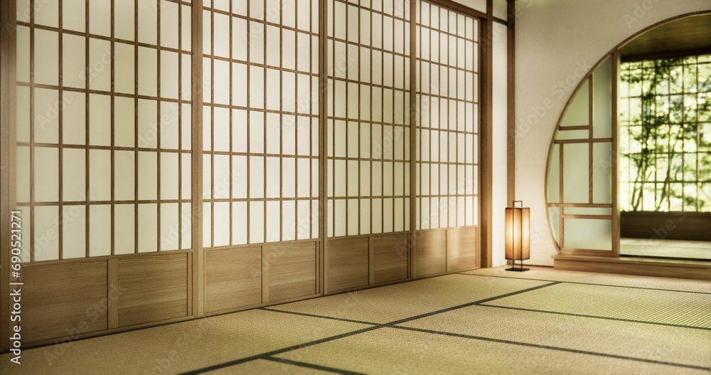 cleaning Interior, Empty room and tatami mat floor room modern style. cleaning Interior, Empty room and tatami mat floor room modern style.