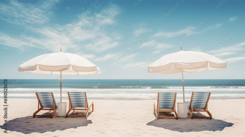 Chairs with White Umbrella near the Beach
