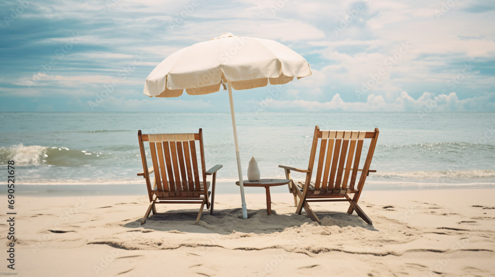 Chairs with White Umbrella near the Beach